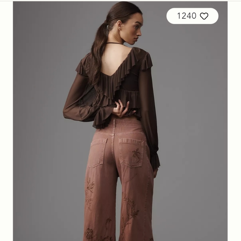 Anthropologie Pilcro Adi Embroidered Wide Legs, 27 - Picture 3 of 4